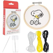 GAMAGO Peanuts Snoopy Cross Stitch Embroidery Kits for Kids Teens and Adults - DIY Craft Set with Hoop Floss Sewing Kit Activity by Aquarius