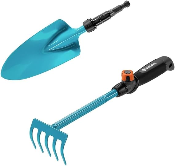 Gardena Combisystem Small Tools Set: Trowel & Rake for Effortless Planting & Transplanting in Beds & Boxes, Incl. Combisystem Handle (17354-60)