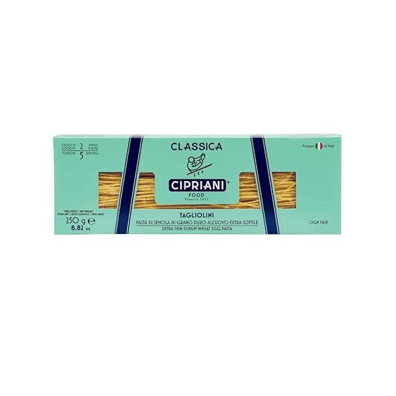 Cipriani Food Tagliolini Egg Pasta Noodles - USDA Organic Italian Pasta, Extra Thin Egg Noodle from Italy, Non-GMO & Kosher - 250 Gram (Pack of 2)
