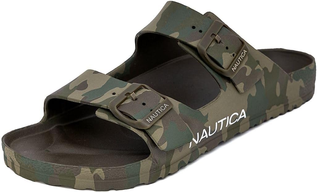Nautica Mens Two-Strap EVA Slide Sandals, Adjustable Buckle Comfort Footbed, Lightweight Waterproof Slip-On Beach and Casual Pool Sandals