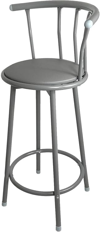 360° Swivel Breakfast Bar Stool Chair Footrest Round Tall with Crown Back Rotating Seat Chair Comfortable Soft Leather Padded Seat Strong Metal Frame Kitchen Dining Restaurant (Grey)