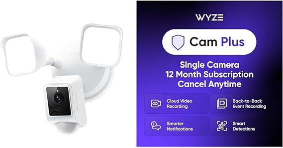 WYZE Floodlight v2 White Cam Plus Yearly, Covers 1 Camera, Auto-Renews at $19.99/Year, Activation Required