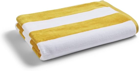 Christy Cabana Stripe Beach Towel | Extra Large | Sand Free | 100% Cotton | Luxury Super Soft Velour Front | Quick Dry Towelling Rear | 100cm x 180cm | Ochre Yellow