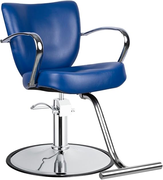 Minerva Beauty Vantage Extra Wide Salon Styling Chair in Nautical Blue, Round Chrome 360 Swivel Hydraulic Small Footprint