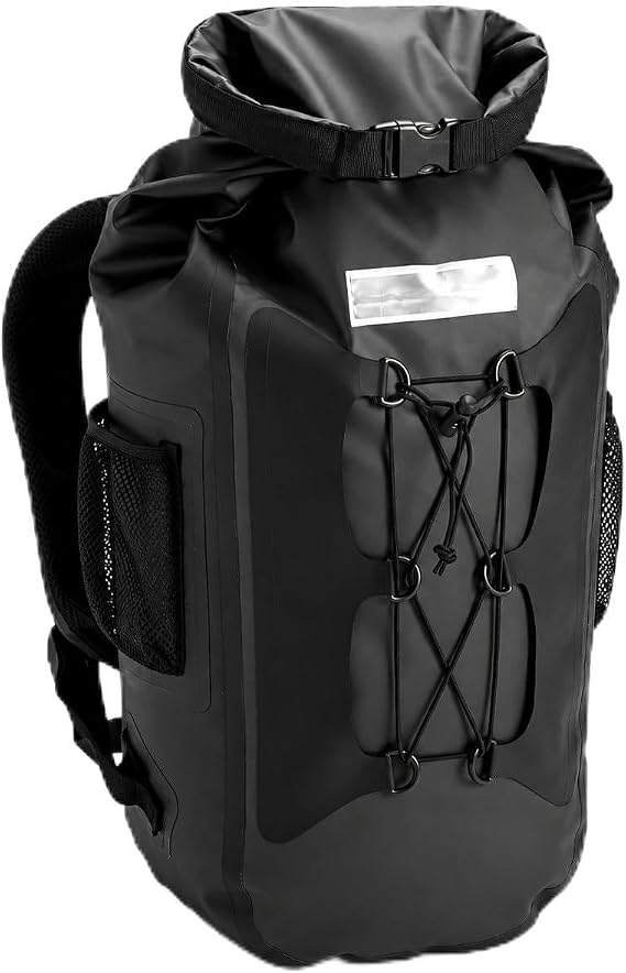 Waterproof Backpack Roll Top Bag for Boating Beach Kayaking Camping Dry Bag 30L (Black)