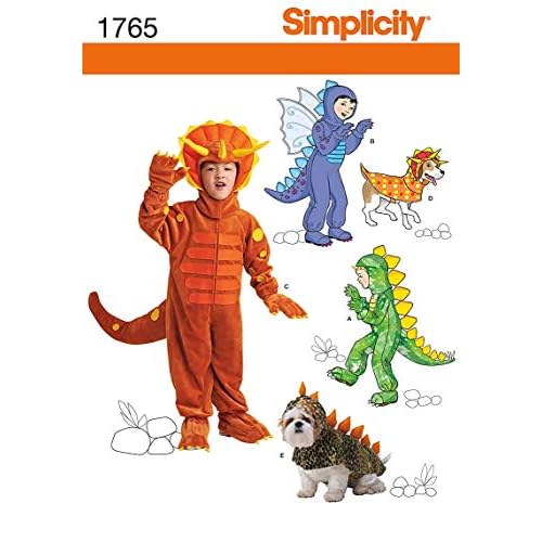 Simplicity 1765 Childs and Dogs Dinosaur Costume Sewing Patterns, Childrens Sizes 3-8 and Dogs Sizes S-L