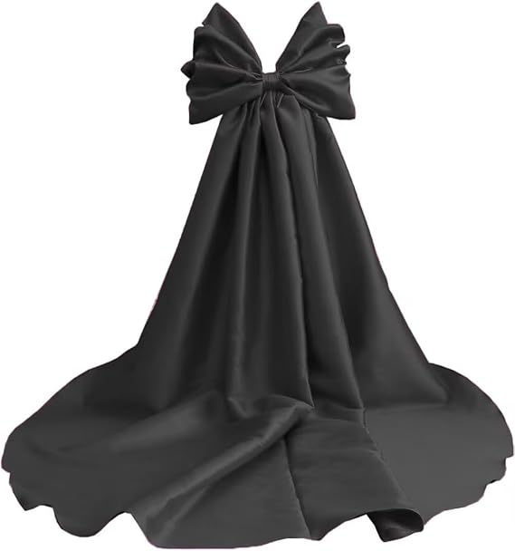 Mouccy Black Halloween Cape with Big Bow Satin Wedding Bridal Cloak Detachable Bridal Wraps with Sleeves Detachable Train