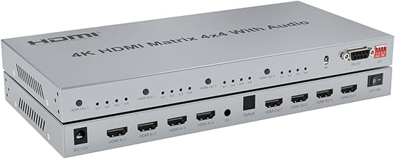 4K HDMI Matrix with 4X4 Audio Extractor 4K@60Hz HDMI Matrix Switch 4x4 HDMI 2.0 Matrix Switcher Splitter Selector Box Support HDR HDCP2.2 18Gbps EDID RS232 4K 30HZ