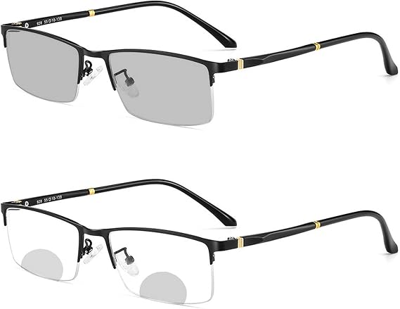 Transition Photochromic Rectangular Frame Bifocal Reading Glasses For Men Women Clear Sunglasses Readers UV400 (black, 0.00/+1.50 magnification)