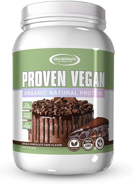 Gaspari Nutrition Proven Vegan Protein, Organic Natural Protein, Gluten Free, Soy Free, NON GMO (2lbs, Double Chocolate Cake)