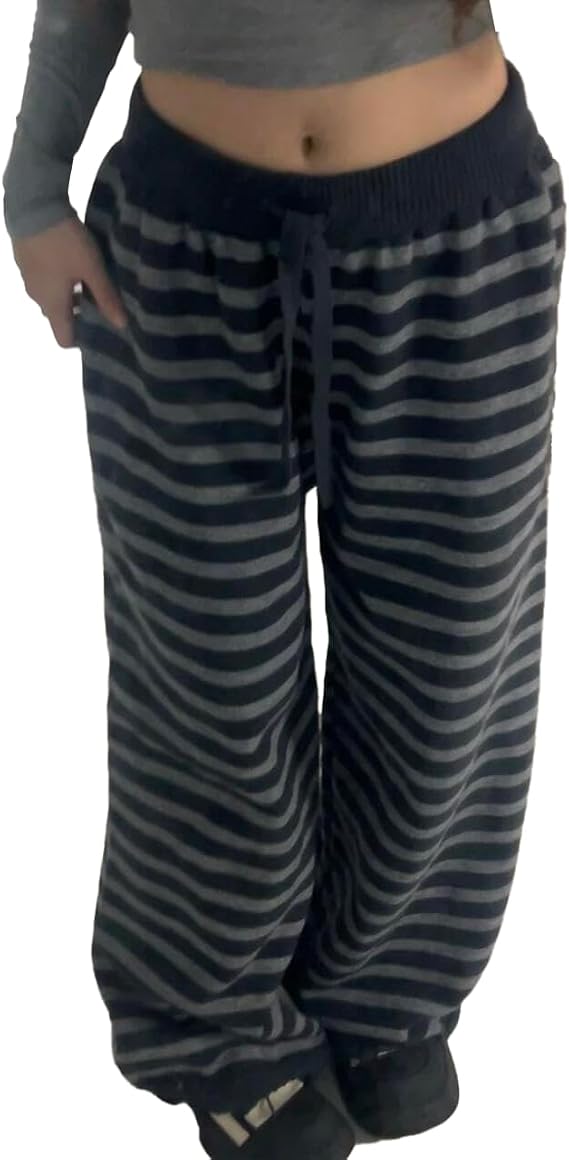 Cute Y2K Striped Pants Women Kawaii Sweet Harajuku Sports Pants Casual Basic Cartoon Trousers