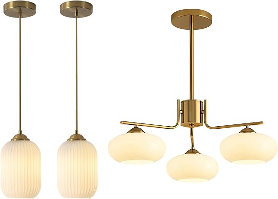 KCO Lighting Mid Century Modern White Oval Glass Gold Pendant Light Nordic 1-Light Brushed Brass Dining Pendant Lights Gold Sputnik Chandelier Light Fixture Brushed Brass Chandelier
