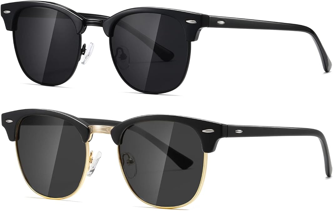 AEVOGUE Semi Rimless Polarized Sunglasses for Women Men, AE0369 2 Pack