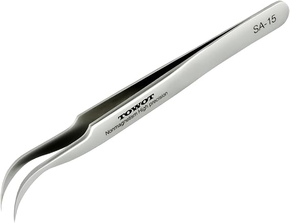 TOWOT Precision Tweezers, Stainless Steel Eagle Beak Tweezers for Craft, Electronics, Soldering, Experimental Work, Jewelry-Making, Non-Magnetic Curved Tweezers