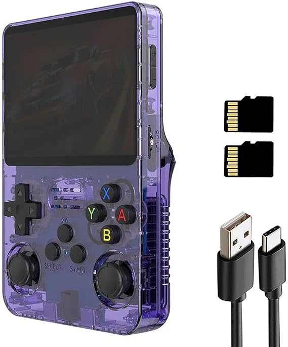 R36S Retro Handheld Game Console 3.5 Inch IPS Linux Gaming Console 32GB 64GB TF Card Rechargeable Portable Video Game Console Built in Games for Kids Teens Adults Travel Gift (Purple(128g))