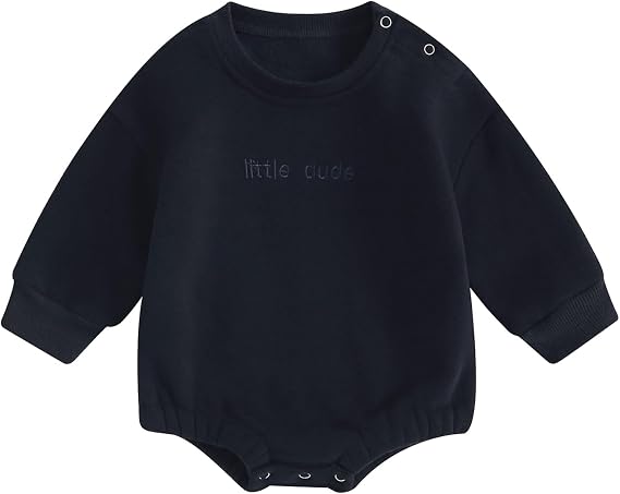Kayotuas Baby Winter Fleece Bubble Romper | Neutral Baby Clothes,Newborn Warm Bodysuit,Little Dude Baby Boy Outfit,Crewneck Long Sleeve Oversized Sweatshirt,Ribbed Cuffs