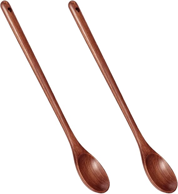 2Pcs Wooden Spoon for Cooking, 13" Acacia Wood Serving Spoons Wooden Cooking Spoons for Nonstick Pans Baking Stirring Tasting, Durable, Heat Resistant,