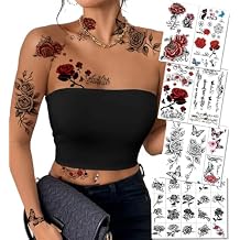 32pcs Red Temporary Rose Flower Arm & Leg Tattoo Stickers, Sexy Stripper Chest & Thigh Design, Waterproof, Perfect For Women (rose-red)