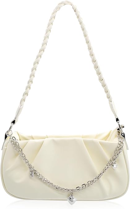 TeeYee Cloud Shape Mini Tote Bag Y2K Shoulder Bag with 2 Replaceable Straps | Ruched Shoulder Bag,Boho Chic,Mini Hobo Bag,PU Leather,Structured Yet Soft,Lightweight & Spacious,Casual Daily Fashion