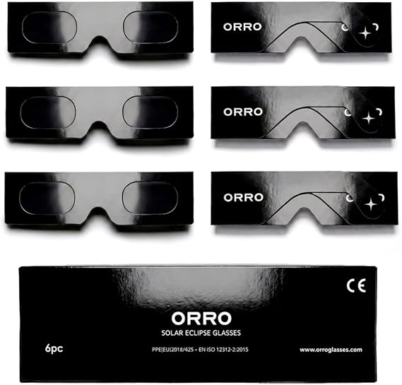 ORRO 45mm Solar Eclipse Glasses, 2/6/12 Pack, Fits Over Optical Glasses, Certified Eye Protection, EN ISO 12312-2:2015 Tested, CE Marked - Edge Fit