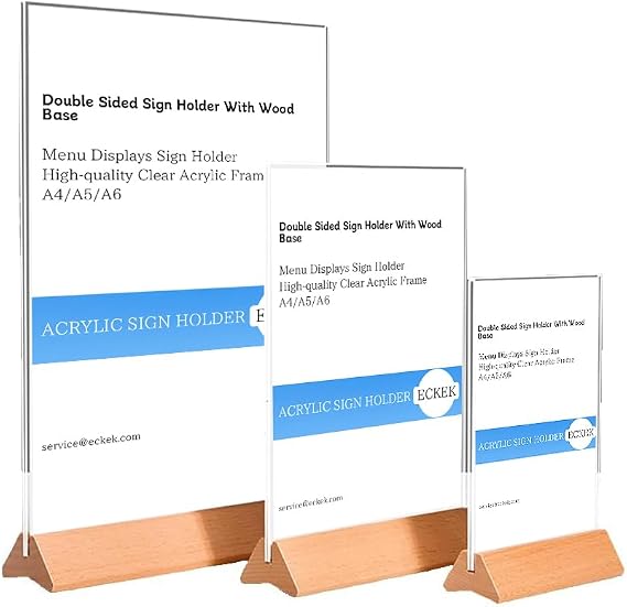 Acrylic Sign Holder Wood Base (T Shape A6 105148mm/4.135.83 inches)