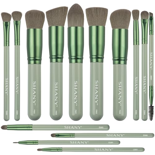 SHANY14 Piece Makeup Brush Set Elite Cosmetics Brush Collection - Complete Kabuki, Eyes, Face, powder, foundation Makeup Brush Set - Emerald