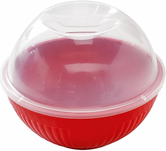 14 Cup Plastic Microwave Quick Pop Popcorn Popper Set, Reusable Hot Air Style Popcorn Maker Bowl with Lid, Red, 2 Piece Set