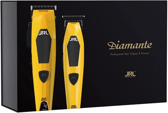 JRL Professional Cordless Hair Clipper & Trimmer Set, Diamante Series DI2025Y 8200 RPM Brushless Motor, Fade Blade for Fading & Detailing Haircuts, Low Vibration Barber Tools (Yellow)