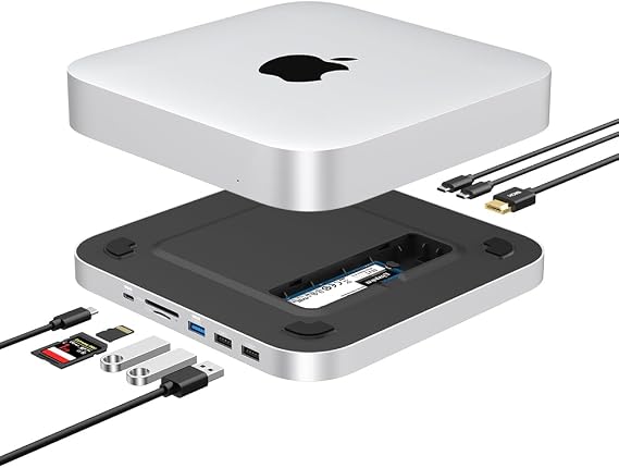 Hub & Stand with SSD Enclosure for NVME/SATA M.2, Mac mini Dock with 4K HDMI,USB C 10Gbps USB A/C Port, TF/SD Card Reader for Mac mini M1/ M2 and Mac Studio | Accessories