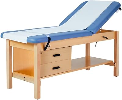 Aristo H-Brace Tilted Treatment Table with Shelf and Drawers, 500 lbs Weight Capacity, Blue