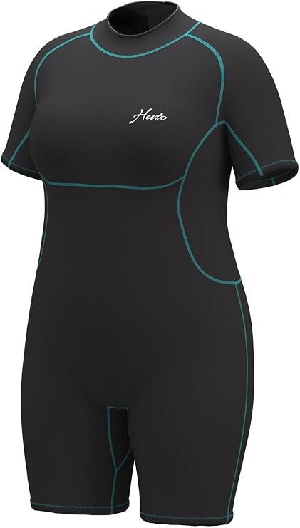 Hevto Plus Size Wetsuit Men Women 3/2mm Neoprene Full Shorty Wet Suit Back Zip Swimming Keep Warm in Cold Water