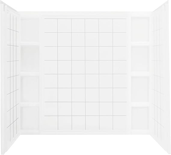 STERLING 71114100-0 Ensemble 43-1/2-Inch x 60-Inch x 54-1/4-Inch Direct-to-Stud Tile Tub and Shower Wall Set in White , 3-Piece