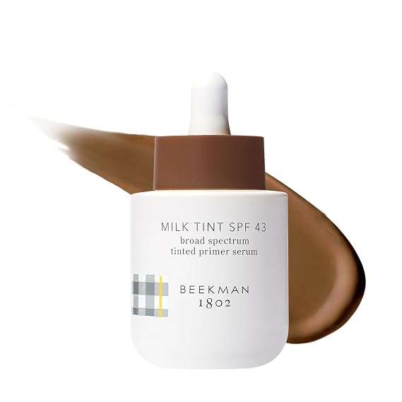 Beekman 1802 Milk Tint Face Primer SPF 43, Deepest - Oxybenzone Free - 1 oz - Tinted Mineral SPF, Makeup Primer & Moisturizer - Blends Seamlessly - Good for Sensitive Skin - Cruelty Free