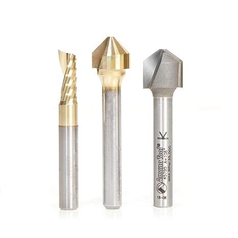 Amana Tool AMS-213 3-Pc 90 108 Degree and 1/4 Inch Diameter for Aluminum Composite Material (ACM) Panels 1/4 Inch SHK Pack