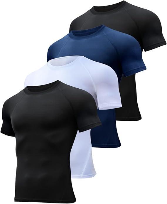 HOPLYNN 4/5 Pack Men's Workout Compression Shirts Long/Short Sleeve Shirts