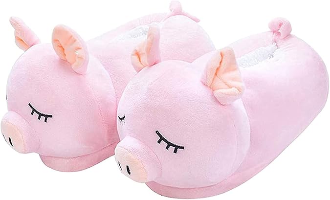 Plush Pink Pig Slippers Winter Warm Stuffed Animal Slippers for Women