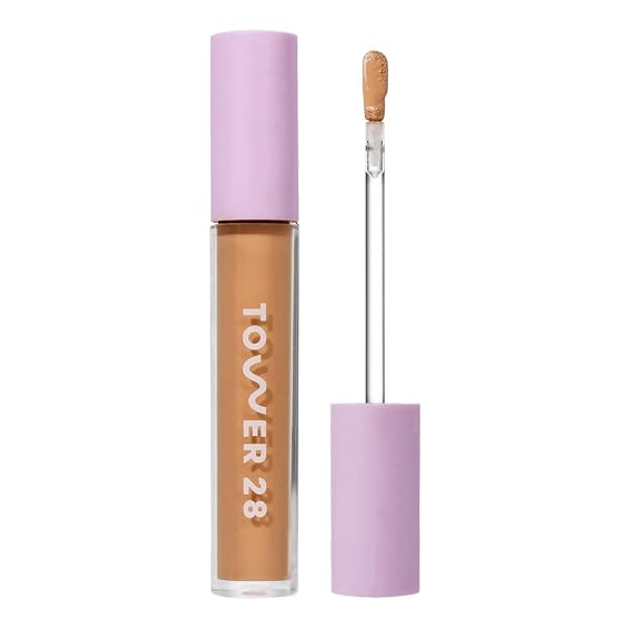 Tower 28 Swipe Serum Concealer - Hydrating Medium-Full Coverage Concealer + Under Eye Brightener - Skin Care Infused Makeup with Hyaluronic Acid + Soothing Centella - 12 Tan/Medium Neutral (0.22 oz)