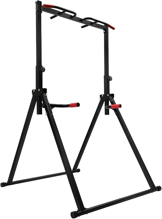 Pull Up Station, Triangular Power Tower Foldable Pull Up Bar Station, Height Adjustable Multi-Function Tower Workout Dip Stand for Home Gym Strength Training Equipment