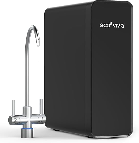 Ecoviva Reverse Osmosis Water Filtration System, 600GPD, Reverse Osmosis System, Drinking Water, 8 Stage Filtration, 2.5:1 Osmosis System, Drain Ratio, RO and Filtered Water