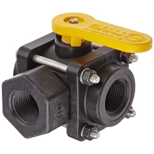 Banjo V100SL Polypropylene Side Load Ball Valve, Three Piece, Three Way, Full Port, 1 NPT Female