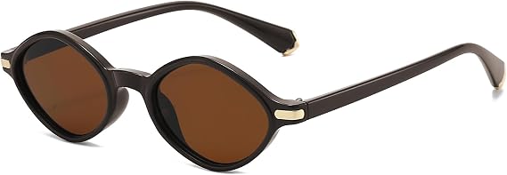 LJCZKA Retro Oval Sunglasses for Women Men, Small Round Oval Sunglasses Trendy Shades UV400 Protection for Beach Travel