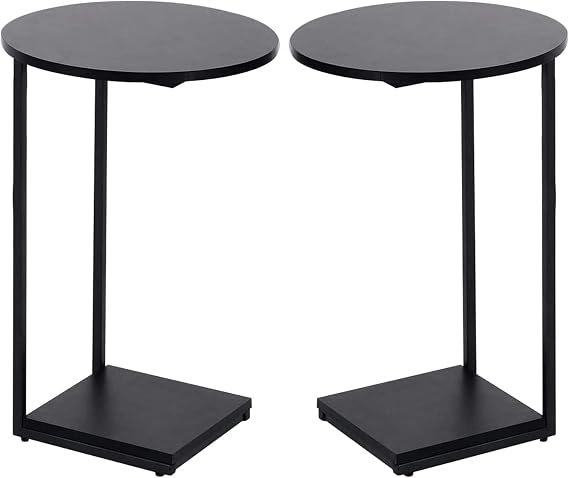 DCLRN C Table End Table Set of 2,C Shaped End Table for Round,Round Side Table is Suitable for Living Room and Bedroom.(Black)