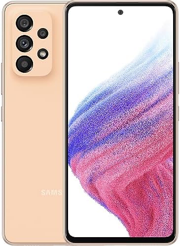Samsung Galaxy A53 5G 128GB, 6GB 6.5, IP67 Water Resistant, Dual SIM GSM 4G Volte Unlocked Not Verizon Boost At&t Cricket International Model A536EDS 25W Charging Cube Bundle, Awesome Peachh