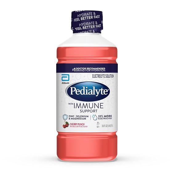 Pedialyte with Immune Support Electrolyte Solution, Hydration Drink with Zinc, Selenium, and Magnesium, Cherry Punch, 1 Liter