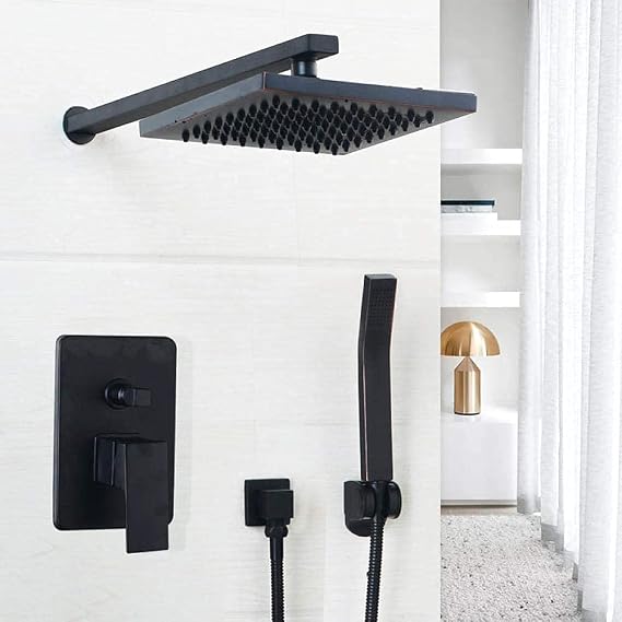 Shower Set Black Wall Mounted Bathroom Rainfall Shower Faucet Sets 8 Inch Oil Rubbed Bronze Head& Hand Shower Shower Sets