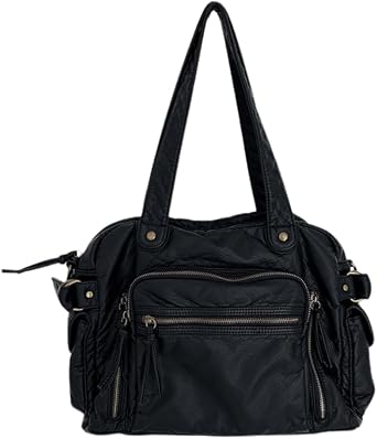 JHTPSLR Retro Leather Tote Bag Punk Y2k Motorcycle Shoulder Tote Bag Large Capacity Multi Pockets Vintage Preppy Bag