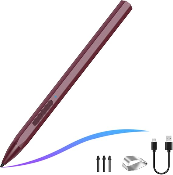 Stylus Pen for Microsoft Surface Pro12/11/10/9/8/X/7/6/5/4/3 Surface Go 3/2/1 Surface 3/Laptop/Studio/Book 4/3/2/1 with 4096 Tilt Pressure Palm Rejection Magnetic Attachment Rechargeable, Red