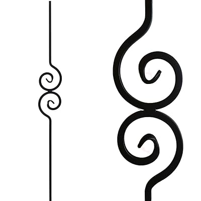 Contemporary Double Scroll Iron Balusters Contractor Pack of 5 Nautilus Scroll - Metal Spindles Real Satin Black NOT Matte or Flat Color