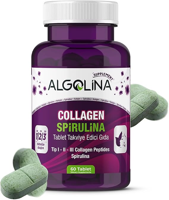 Collagen + Spirulina Tablet Food Supplement - 1260 Mg 60 Tablets - (collagen Type 1 2 3)