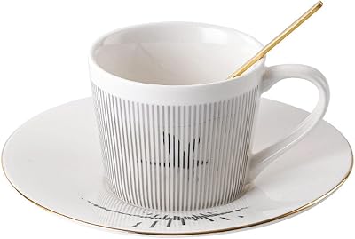 Ceramic Coffee Mug, Tea Cups and Saucers, Reusable Mirror Reflection Coffee Mug, Coffee Mug, 8.5 oz Coffee Mug Set, with Saucer and Spoon, for Cappuccino, Milks, Espresso, Tea, Coffee 250 ML